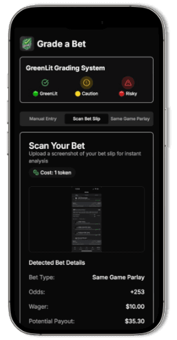 Bet slip with odds, stake, payout